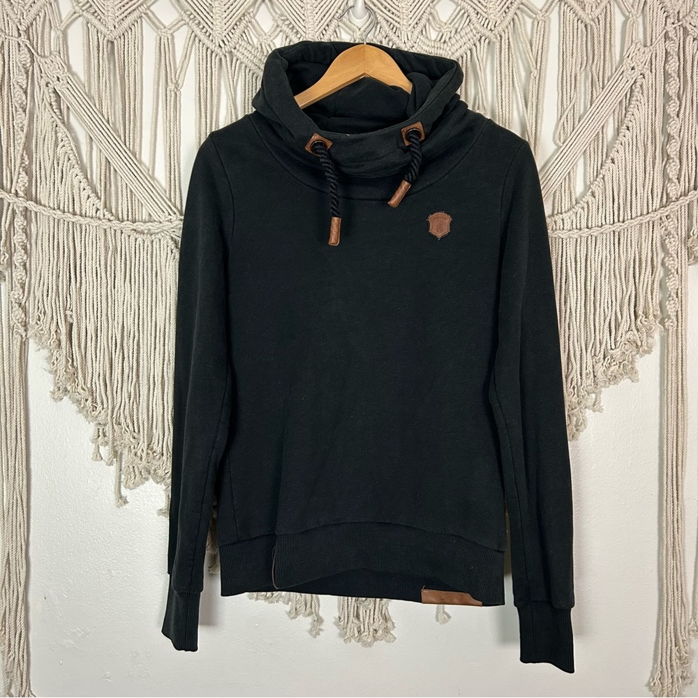 Naketano Black Cowl Neck Hoodie Sweatshirt Size M